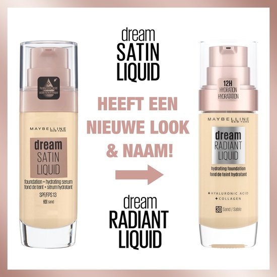 Maybelline Dream Radiant Liquid - 1 Natural Ivory - Foundation Geschikt voor de Droge Huid met Hyaluronzuur - 30 ml