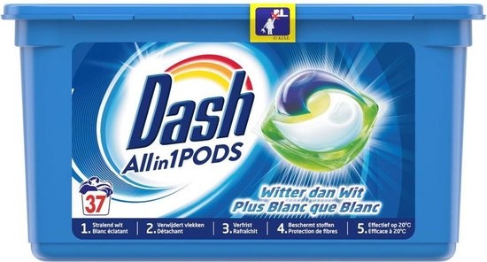 Dash Detergent All in 1 Pods Whiter than White - 37 Pods