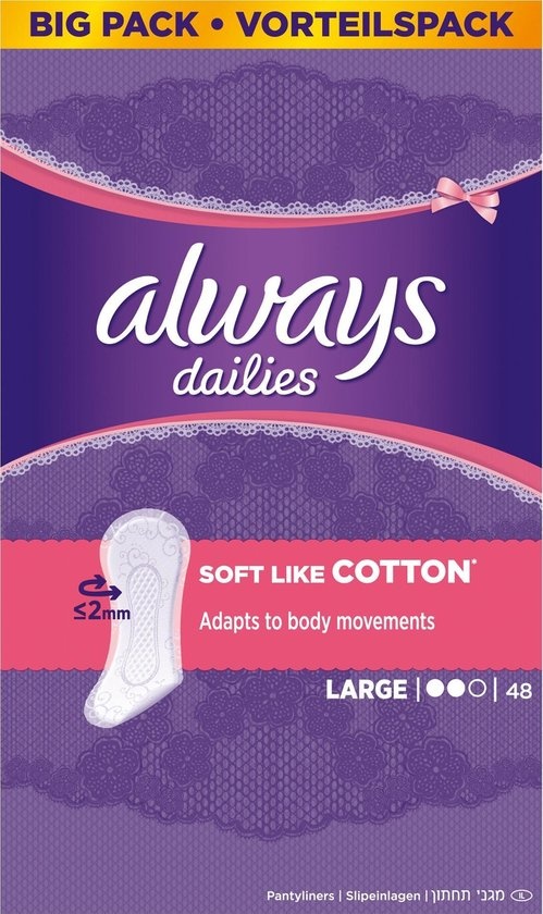 Always Dailies Soft Like Cotton Large - Inlegkruisjes 48st. - Verpakking beschadigd