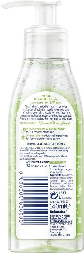 NIVEA Naturally Good Gel Nettoyant Micellaire à l'Aloe Vera Bio - 140 ml