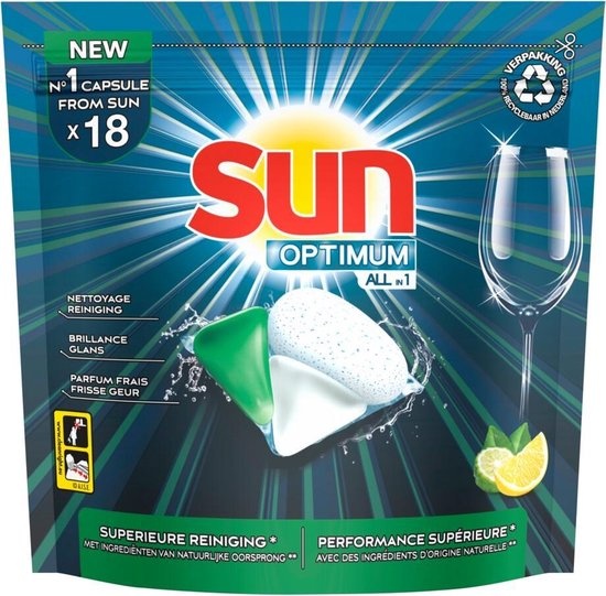 Sun Optimum Allin 1 Dishwashing Capsules Lemon 18 capsules