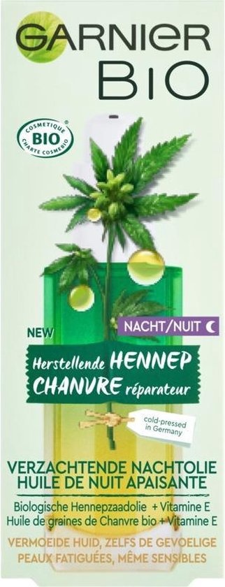 Huile de nuit au chanvre bio apaisante Garnier - 30 ml - Peaux fatiguées et sensibles