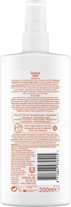 Zwitsal Kids SPF 50+ 0% spray solaire parfum - 200 ml