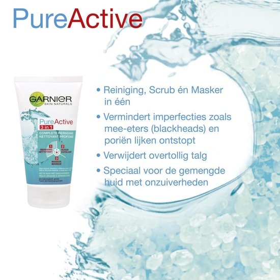 Garnier PureActive 3in1 Reinigingsgel - 150ml - Onzuivere huid - Verpakking beschadigd