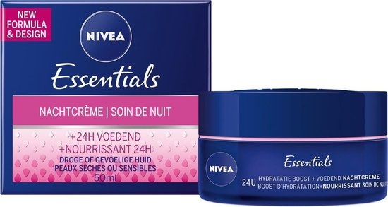 NIVEA Essentials Réparateur Peaux Sèches ou Sensibles - Crème de Nuit 50 ml - Emballage endommagé