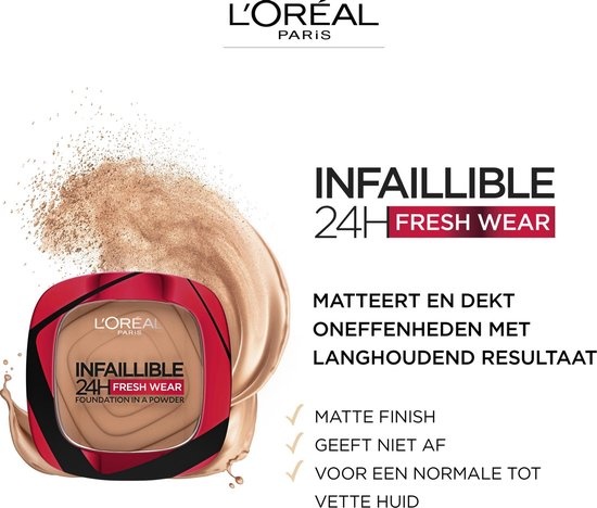 L'Oréal Paris - Fond de teint en poudre Infaillible 24H Fresh Wear - 260 Golden Sun - Fond de teint et poudre en 1