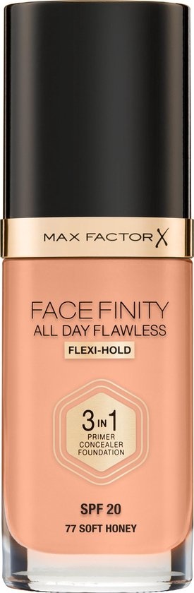 Fond de teint liquide 3-en-1 Max Factor Facefinity All Day Flawless - 077 Soft Honey