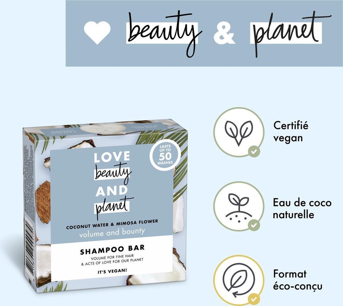 Barre Shampoing Eau de Coco & Fleur de Mimosa Volume & Bounty 90 gr