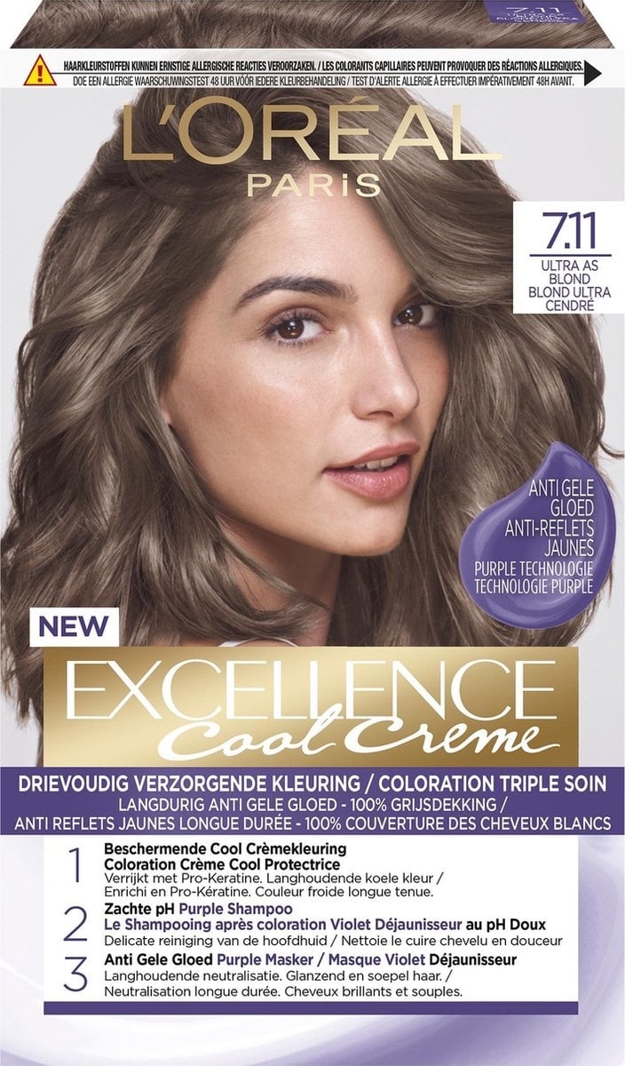 L'Oréal Paris Excellence Cool Creams 7.11 - Ultra Ash Blonde - Permanent Hair Dye