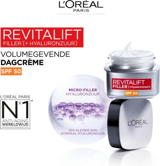 L'Oréal Paris Revitalift Filler Anti-Aging Dagcrème SPF50 - 50ml - Gezichtsverzorging met hyaluronzuur