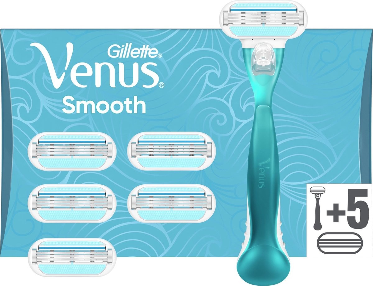 Gillette Venus Smooth Shaving System For Women - Razor Blade + 5 Refill Blades - Packaging Damaged