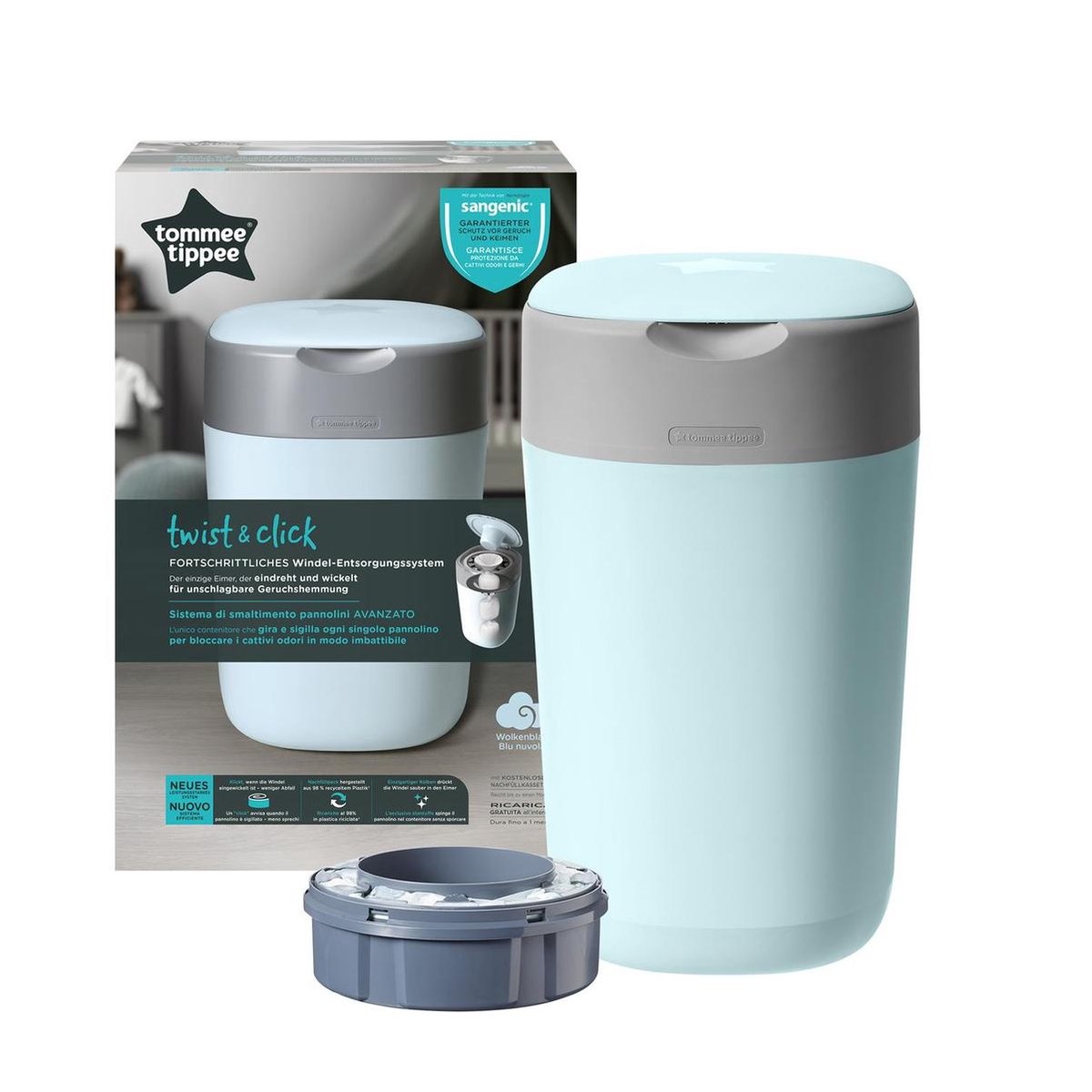 Corbeille à couches Twist & Click Tommee Tippee - Sangenic Tec - Bleu - Emballage endommagé