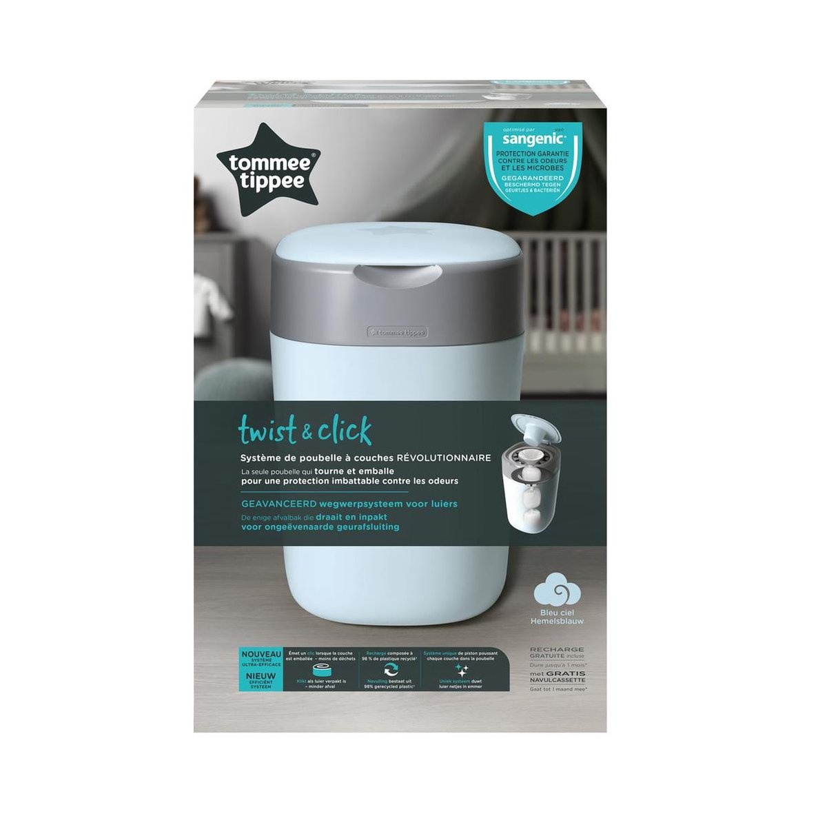 Corbeille à couches Twist & Click Tommee Tippee - Sangenic Tec - Bleu - Emballage endommagé