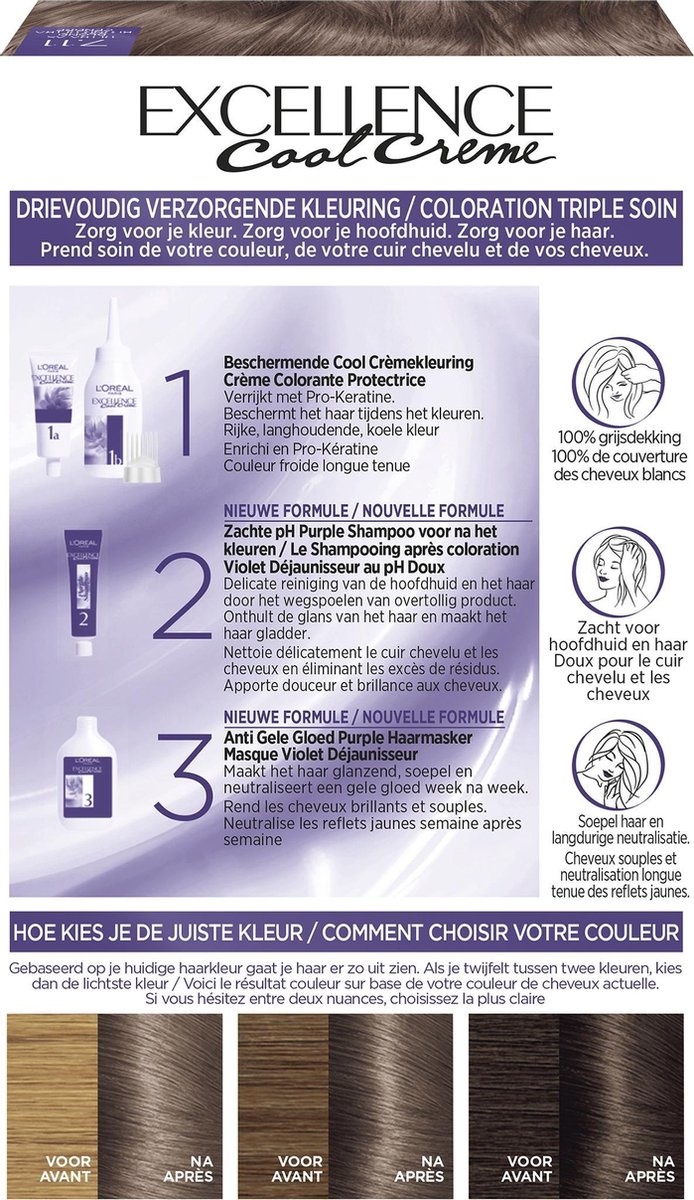 L'Oréal Paris Excellence Cool Creams 7.11 - Ultra Ash Blonde - Permanent Hair Dye - Packaging Damaged