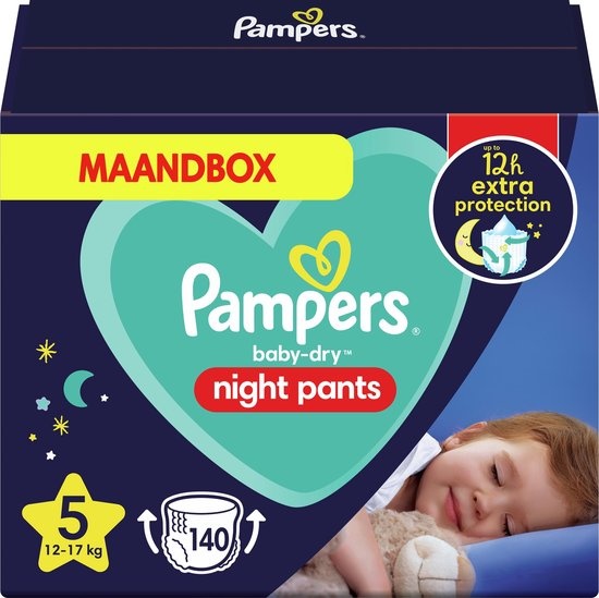 Hardheid chatten Wet en regelgeving Pampers Night Pants - Maat 5 (12-17kg) - 140 Luierbroekjes - Maandbox -  Onlinevoordeelshop