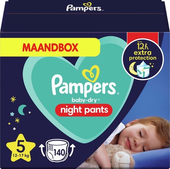 Pantalon de nuit Pampers - Taille 5 (12-17kg) - Pantalon à couches 140 -  Boîte mensuelle - Onlinevoordeelshop