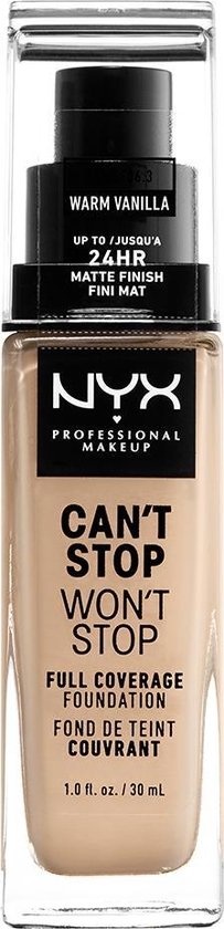 NYX Professional Makeup Can't Stop Won't Stop Fond de Teint Couverture Complète - Vanille Chaude CSWSF6.3 - Fond de Teint - 30ml