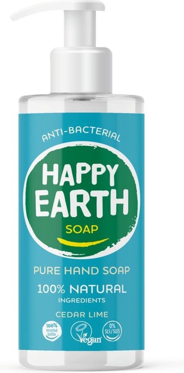 Happy Earth Savon Mains Pure Cèdre Citron Vert 300 ml - 100% naturel