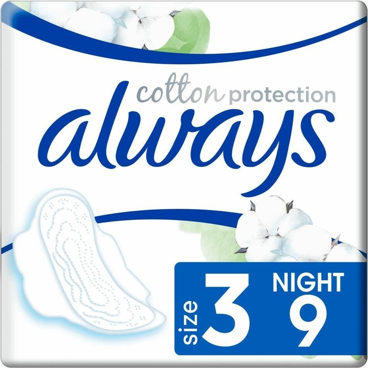 Always Damenbinden Bio Cotton Protection Ultra Night mit Flügeln 9 Stück