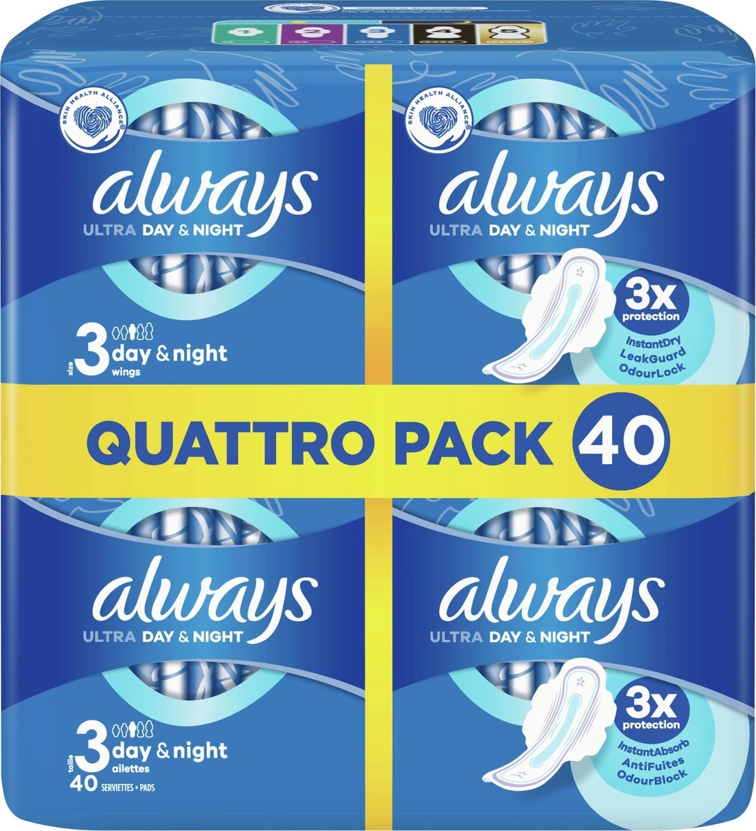 Always Ultra Day & Night With Wings - Serviette hygiénique taille 3 - 40 pcs