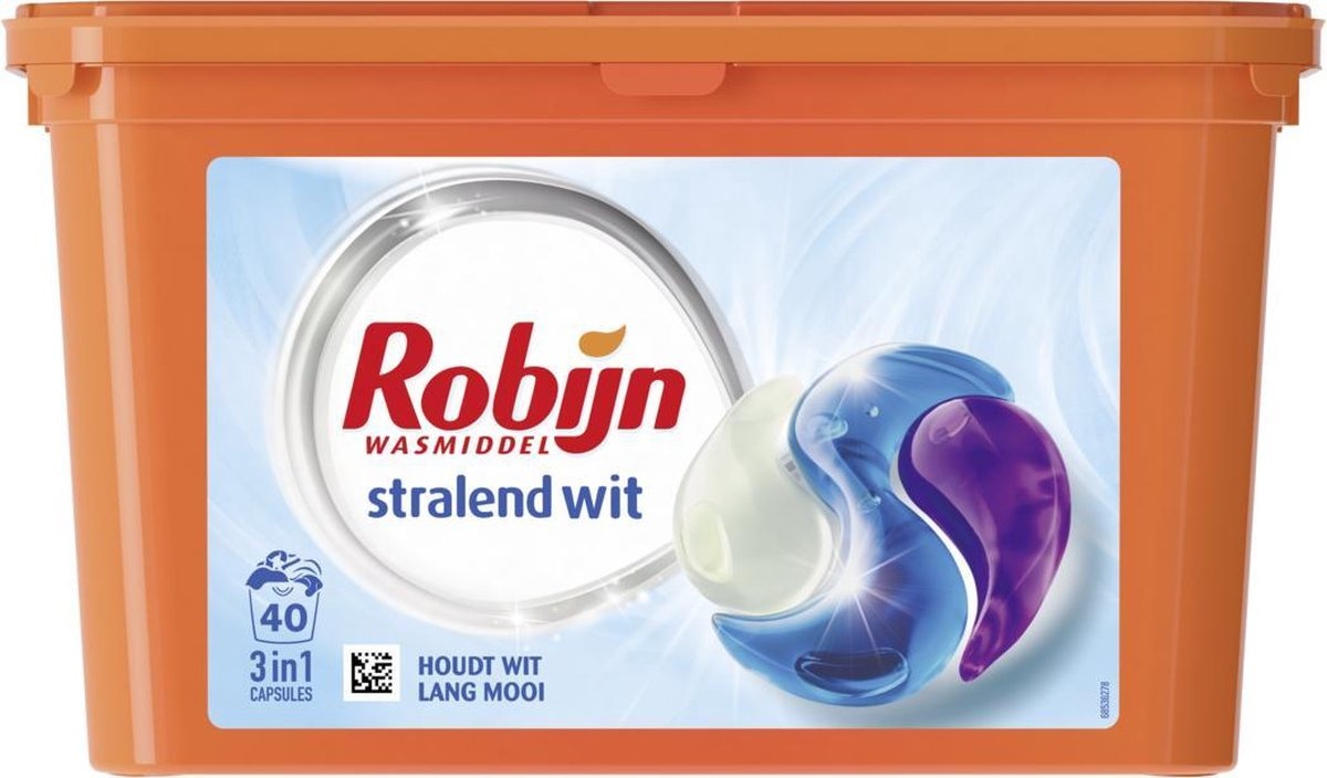 Robijn Radiant White 3 in 1 Washing capsules especially for white laundry - 40 washes quarter box