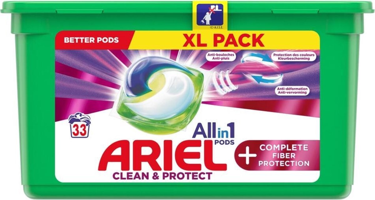 Ariel Détergent Allin1 Pods + Protection fibre 33 pièces
