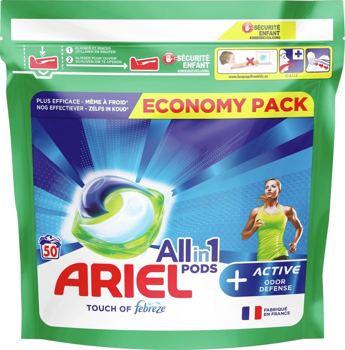 Ariel All-in-1 Pods + Active Odor Control Detergent Pods - 50 Washes