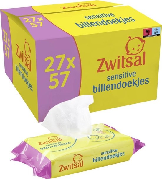 Lingettes pour bébé Zwitsal Sensitive - 1539 Lingettes pour bébé - Paquet économique