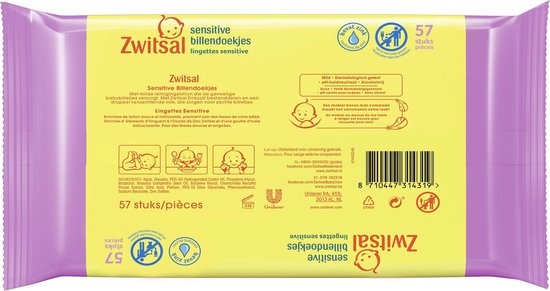 Lingettes pour bébé Zwitsal Sensitive - 1539 Lingettes pour bébé - Paquet économique