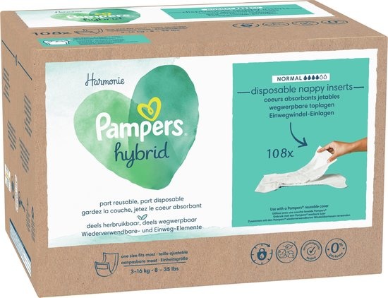 Pampers Harmonie Hybrid - Wasbare Luier - 108 Absorberende Wegwerpbare Toplagen