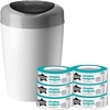 Tommee Tippee Simplee Sangenic Starter Set Diaper Pail + 6 Refill Cassettes - White