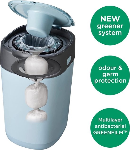 Tommee Tippee umweltfreundlicher Twist & Click Windeleimer - mit 1 Nachfüllkassette - Blau