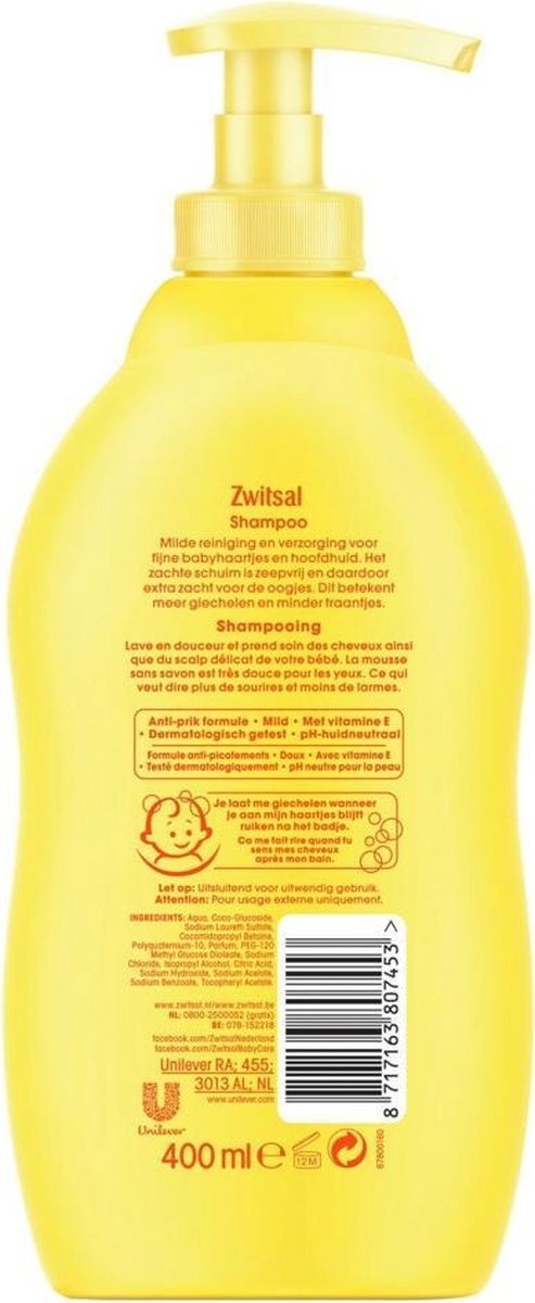 Zwitsal Anti-Prik Shampoo - Pompje 400 ml - Gevoelige babyhuid