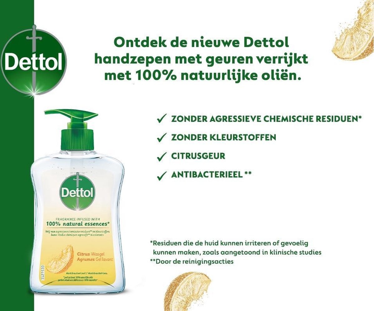 Savon pour les mains Dettol - Antibactérien - Parfum d'agrumes enrichi d'huiles 100% naturelles - 250ml