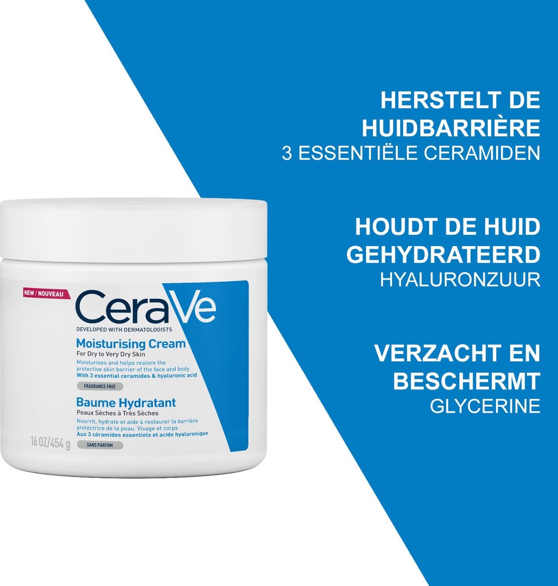 CeraVe - Crème Hydratante - pour peaux sèches à très sèches - 454g