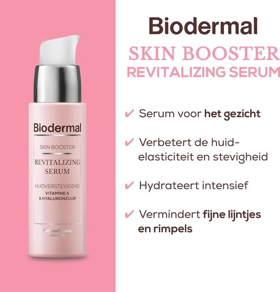 Biodermal Skin Booster Revitalizing serum – Verbetert zo de huidelasticiteit en stevigheid met hyaluronzuur en Vitamine A - Hyaluronzuur serum 30ml