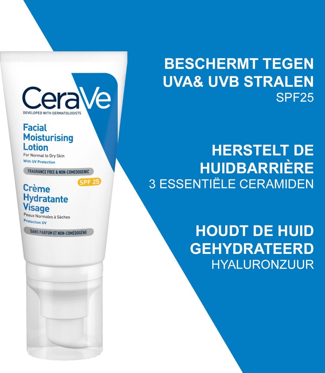 Cerave Lotion Hydratante Visage Spf25 Pour Peaux Normales à Sèches 52ml Onlinevoordeelshop
