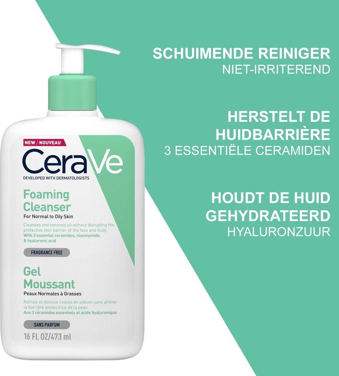 CeraVe - Foaming Cleanser - voor normale tot vette huid - 473ml