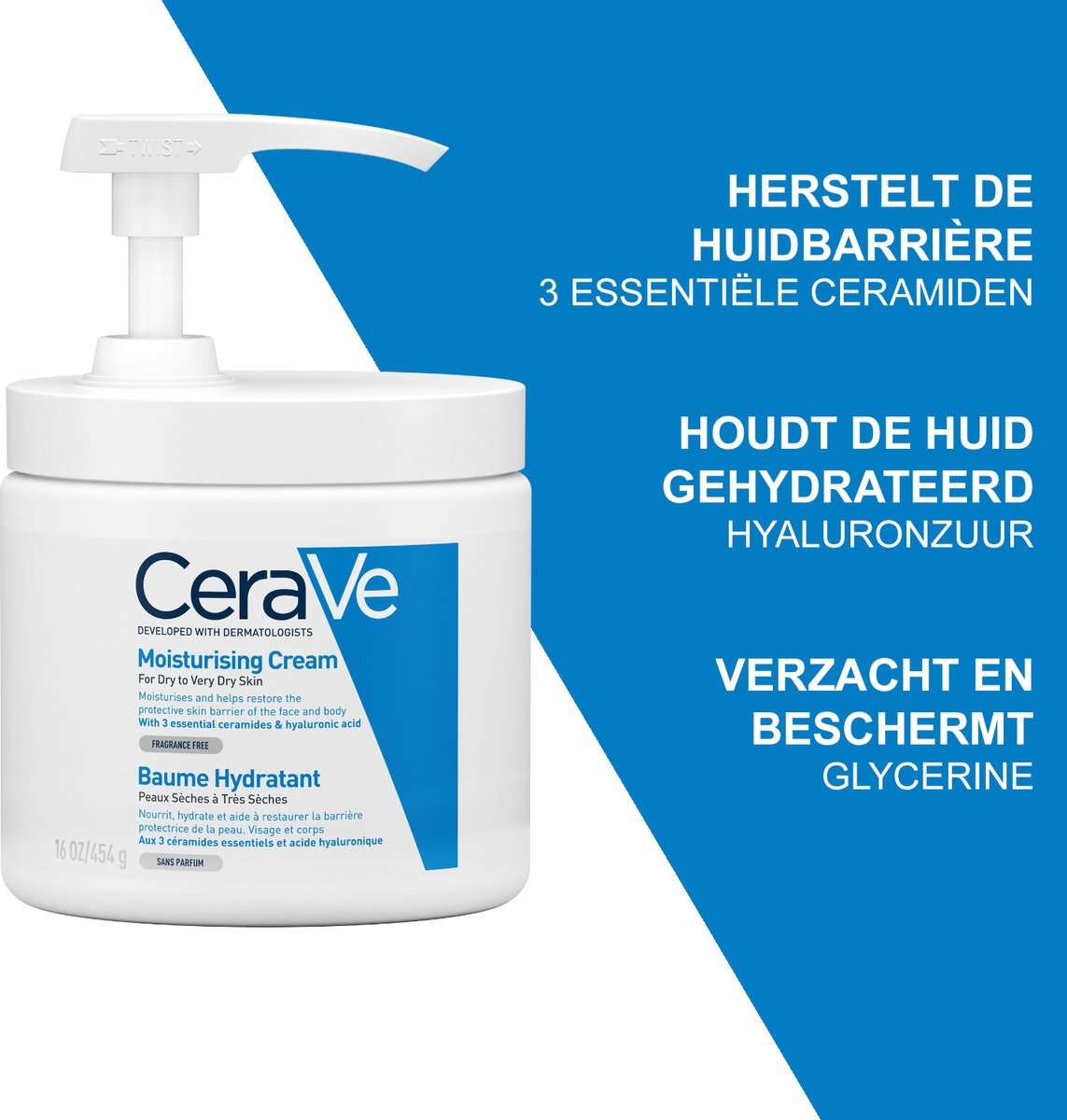 CeraVe - Crème Hydratante - pour peaux sèches à très sèches - avec pompe - 454g