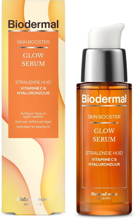 Biodermal Skin Booster Glow serum - Pour une peau éclatante à la Vitamine C et à l'Acide Hyaluronique - Sérum Acide Hyaluronique 30ml - Emballage abîmé