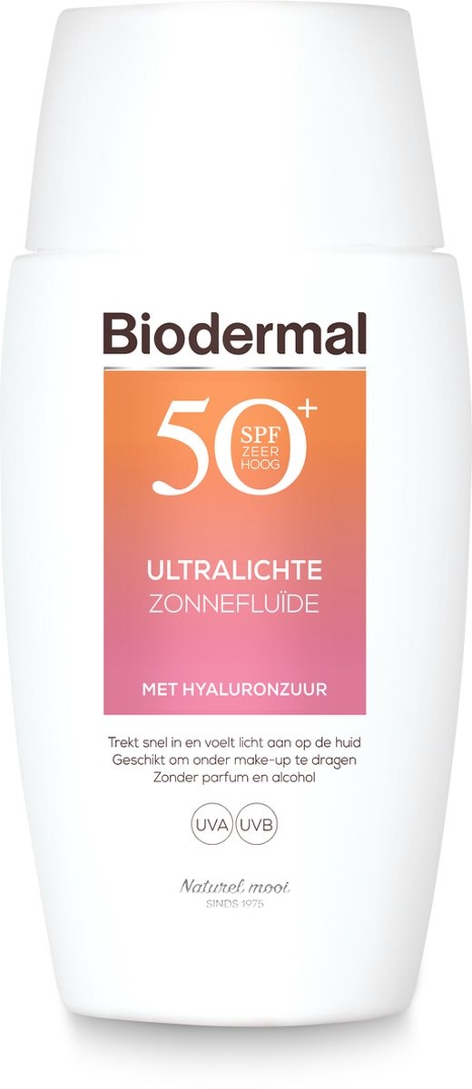 Fluide Solaire Ultra-Léger Biodermal - Crème Solaire SPF50+ - à l'Acide Hyaluronique - Crème Solaire Visage