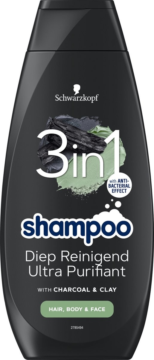 Absoluut Piket morgen Schwarzkopf Men 3in1 Charcoal Shampoo 400ml - Onlinevoordeelshop