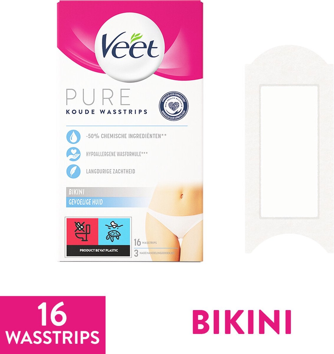 Veet Pure Ontharingsstrips Bikinilijn - Gevoelige huid - 16 stuks - Verpakking beschadigd