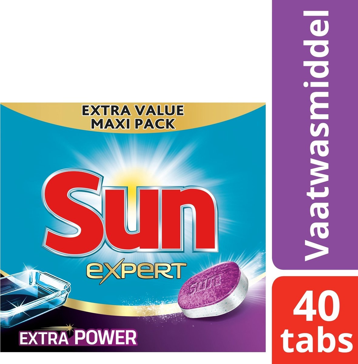 Tablettes pour lave-vaisselle Sun All in 1 Extra Power - 40 pièces - Élimination efficace de la saleté
