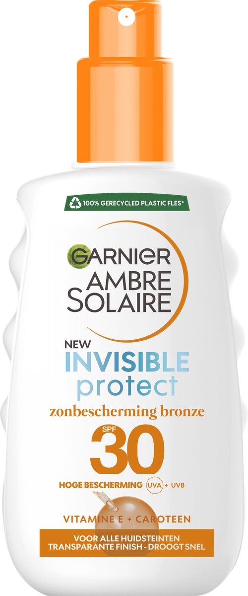 Garnier Ambre Solaire Invisible Protect Refresh Transparent Bronze Sunscreen Spray SPF 30 - 200ml - Cap missing
