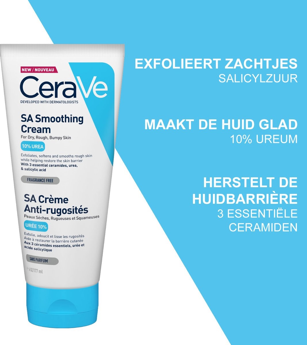 CeraVe - SA Smoothing Cream - Crème pour le corps - peau sèche et rugueuse - 177ml