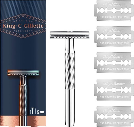 Rasoir de sécurité à double tranchant King C. Gillette - 5 lames de rasoir - Emballage endommagé