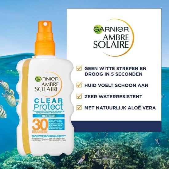 Garnier Ambre Solaire Clear Protect Refresh - Spray de protection solaire transparent SPF 30 - 200 ml - Capuchon manquant