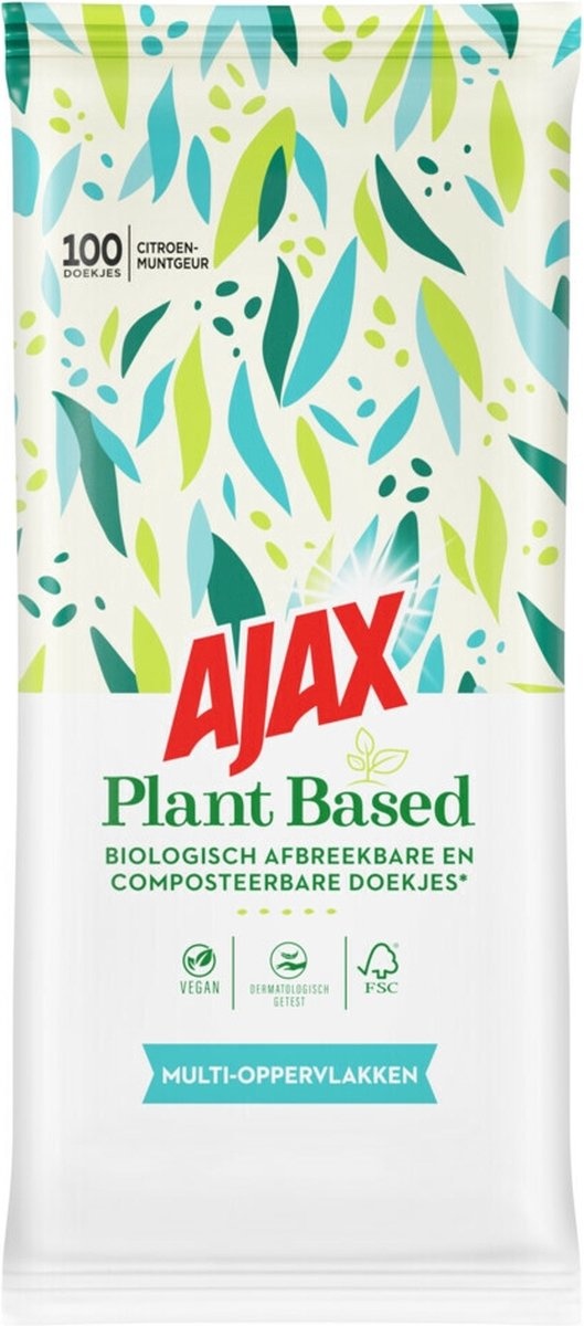 Ajax Vegetable Cleaning Wipes Multi-surface Lemon / Mint Scent - 100 pieces