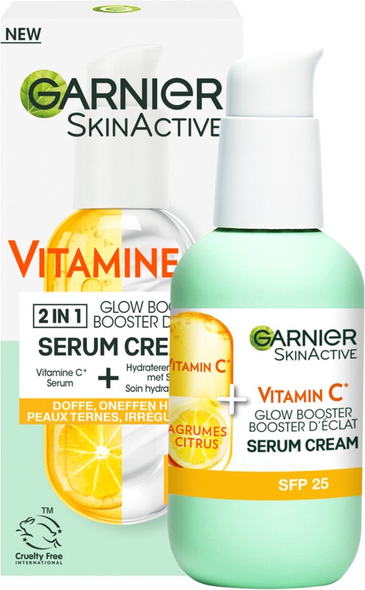 Garnier SkinActive - Crème Sérum à la Vitamine C* et SPF25 - 50ml - Emballage endommagé